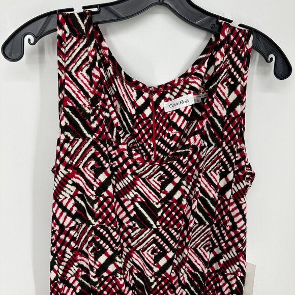 Calvin Klein Wide Leg Jumpsuit 8 Abstract Geometric Print Sleeveless Red Black - Picture 3 of 11